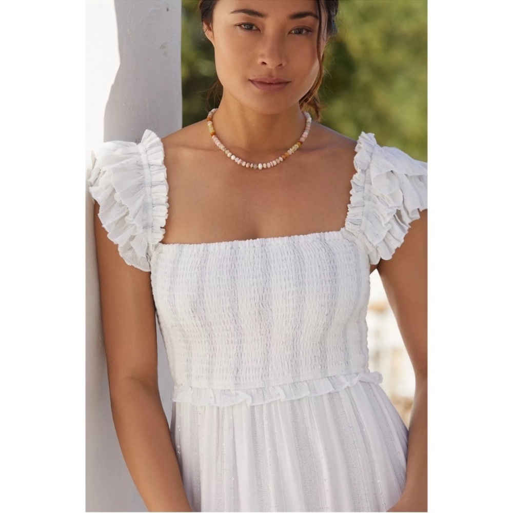 ANTHROPOLOGIE PQ Victoria Smocked Ruffles Coverup Sequins Maxi Dress M/L NWT - Picture 2 of 11